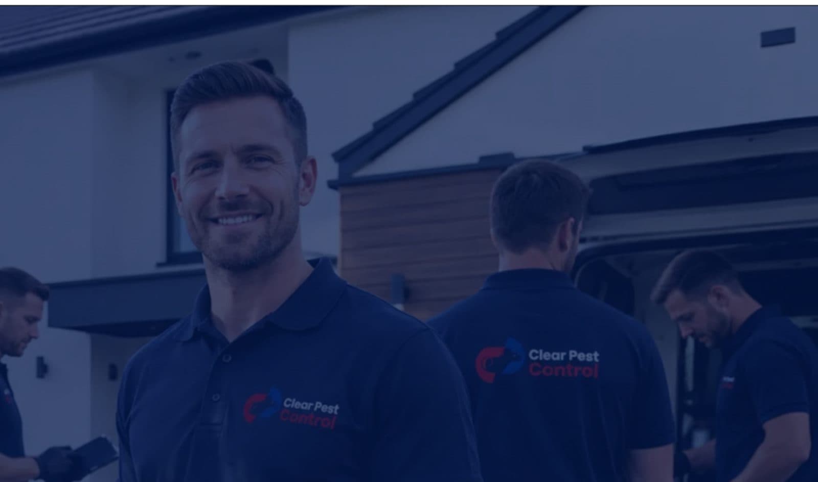 Contact Clear Pest Control Clear Pest Control technicians inspecting the exterior of a property in North East England